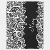 Floral Lace Jouw naam Black White Fleece Deken (Voorkant)