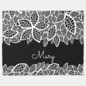 Floral Lace Jouw naam Black White Fleece Deken (Voorkant (Horizontaal))