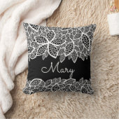 Floral Lace Jouw naam Black White Kussen (Deken)