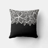 Floral Lace Jouw naam Black White Kussen (Achterkant)