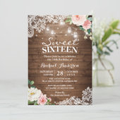 Floral Lace Mason Jar Lights Sweet 16 verjaardag Kaart (Staand voorkant)