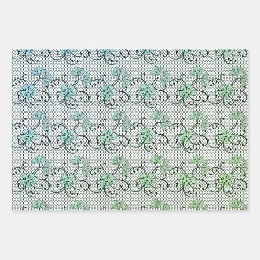 Floral Lace Pattern Blue en Green Inpakpapier Vel (Voorkant 3)