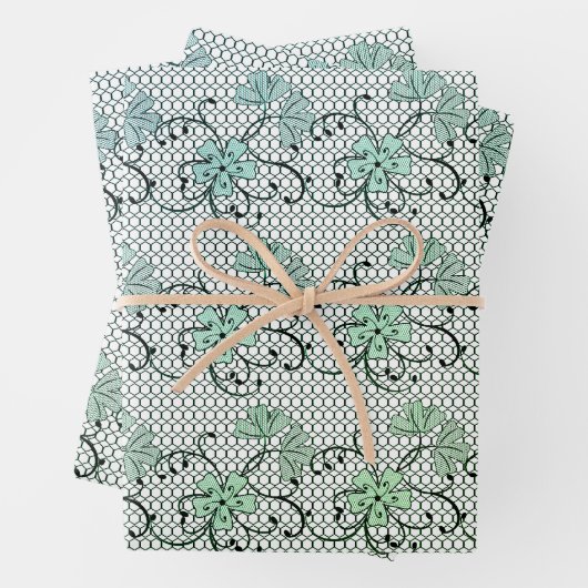 Floral Lace Pattern Blue en Green Inpakpapier Vel (In situ)