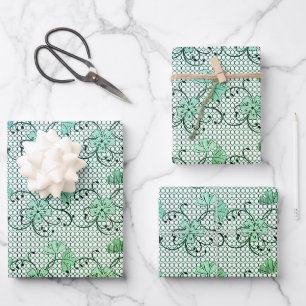 Floral Lace Pattern Blue en Green Inpakpapier Vel