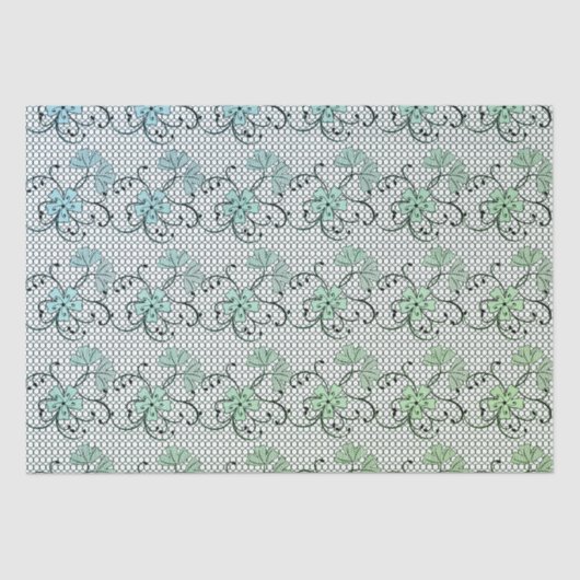 Floral Lace Pattern Blue en Green Tissuepapier (Voorkant)
