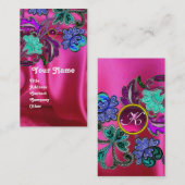 FLORAL LACE PINK FUCHSIA SILK CLOTH, GEM MONOGRAM VISITEKAARTJE (Voorkant / Achterkant)