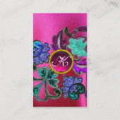 FLORAL LACE PINK FUCHSIA SILK CLOTH, GEM MONOGRAM VISITEKAARTJE (Achterkant)