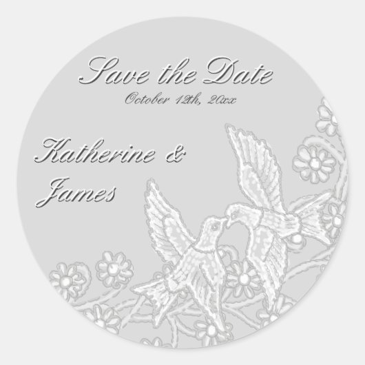 Floral Lace Platinum Save the Date Sticker (Voorkant)