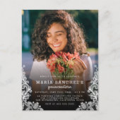 Floral Lace Quinceañera Birthday Foto Uitnodiging Briefkaart (Voorkant)