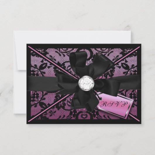 Floral Lace RSVP met Diamond Bow Kaartje (Voorkant)