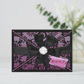 Floral Lace RSVP met Diamond Bow Kaartje (Staand voorkant)