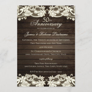 Floral Lace Rustic 50th Jubileum Kaart