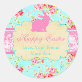 Floral Lace Shabby Chic Happy Easter gepersonalise Ronde Sticker