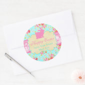 Floral Lace Shabby Chic Happy Easter gepersonalise Ronde Sticker (Envelop)