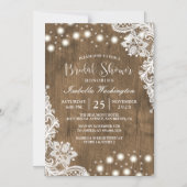 Floral Lace String Light Rustic Wood Vrijgezellenf Magnetische Uitnodiging (Voorkant)