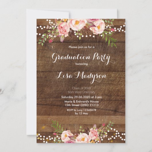 Floral Lace String Lights Graduparty-kaart Kaart (Voorkant)