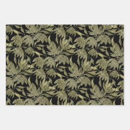 Floral Lace Textured Golden Black Inpakpapier Vel