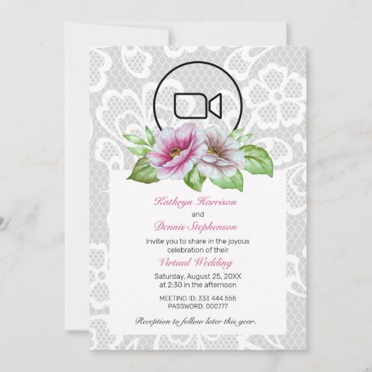 Floral & Lace Virtual Wedding Invite Kaart (Voorkant)