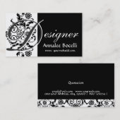  Floral Lacey Elegant Trendy Monogram Black Visitekaartje (Voorkant / Achterkant)