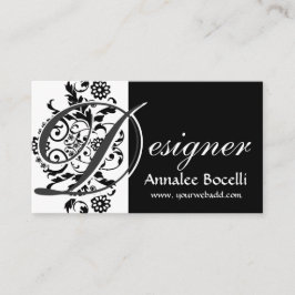  Floral Lacey Elegant Trendy Monogram Black Visitekaartje