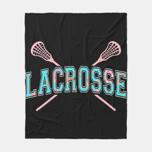 Floral Lacrosse Crossed Sticks LAX Girly Blauwgroe Fleece Deken (Voorkant)