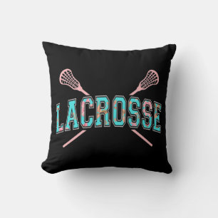 Floral Lacrosse Crossed Sticks LAX Girly Blauwgroe Kussen