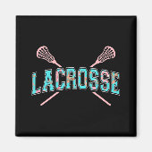 Floral Lacrosse Crossed Sticks LAX Girly Blauwgroe Magneet (Voorkant)