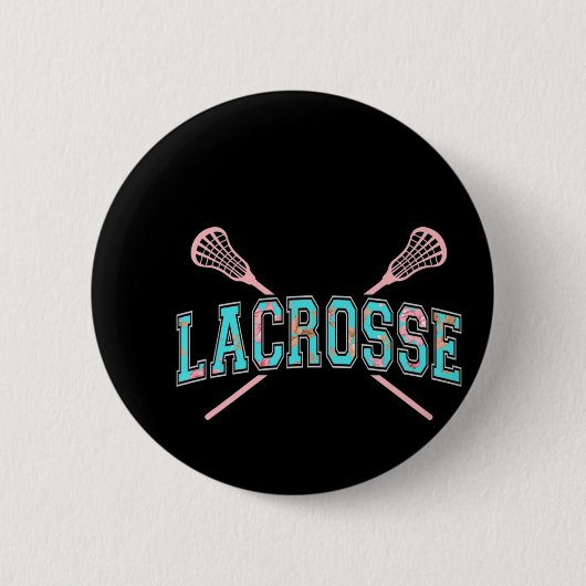 Floral Lacrosse Crossed Sticks LAX Girly Blauwgroe Ronde Button 5,7 Cm (Voorkant)