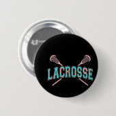 Floral Lacrosse Crossed Sticks LAX Girly Blauwgroe Ronde Button 5,7 Cm (Voorkant /achterkant)
