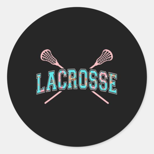 Floral Lacrosse Crossed Sticks LAX Girly Blauwgroe Ronde Sticker (Voorkant)