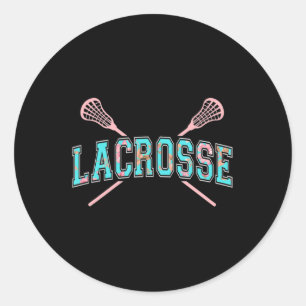 Floral Lacrosse Crossed Sticks LAX Girly Blauwgroe Ronde Sticker