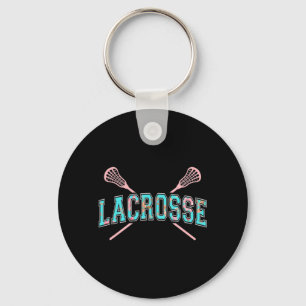 Floral Lacrosse Crossed Sticks LAX Girly Blauwgroe Sleutelhanger