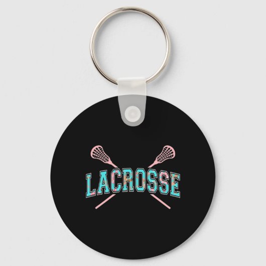 Floral Lacrosse Crossed Sticks LAX Girly Blauwgroe Sleutelhanger (Voorkant)