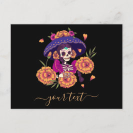 Floral Lady Skeleton Dia de los Muertos Briefkaart