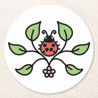Floral Ladybug Coaster Ronde Kartonnen Onderzetter