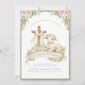 Floral Lamb with Cross | Easter Program Invitation Kaart (Voorkant)