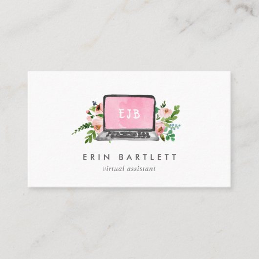 Floral Laptop Monogram | Virtual Assistant Visitekaartje (Voorkant)
