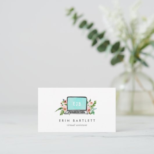 Floral Laptop Monogram | Virtual Assistant Visitekaartje (Staand voorkant)