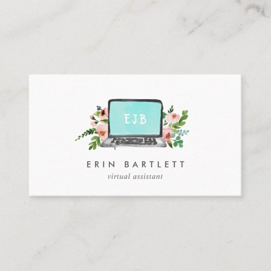 Floral Laptop Monogram | Virtual Assistant Visitekaartje (Voorkant)