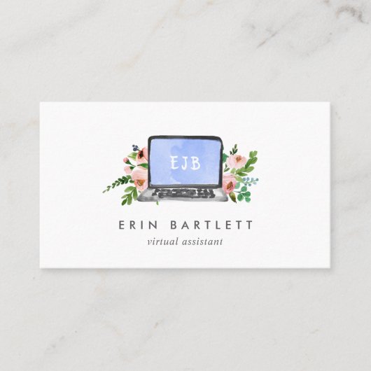 Floral Laptop Monogram | Virtual Assistant Visitekaartje (Voorkant)