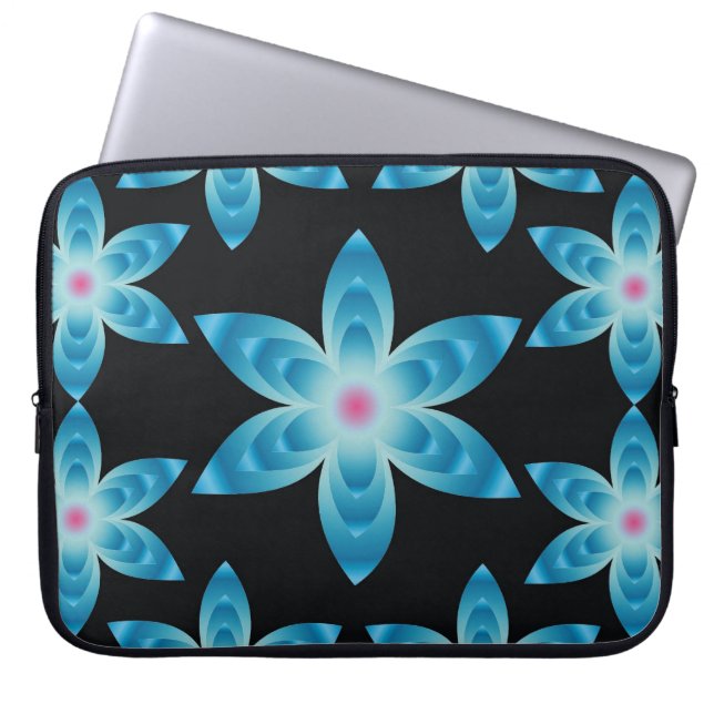 Floral laptophoes:blauwe bloemen laptop sleeve (Voorkant)