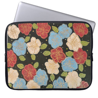 Floral laptophoes met roze, blauw, groen & goud laptop sleeve