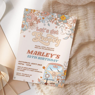 Floral Laten we Groovy Retro Birthday Party halen Kaart