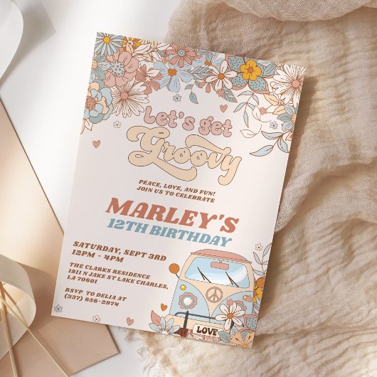 Floral Laten we Groovy Retro Birthday Party halen Kaart