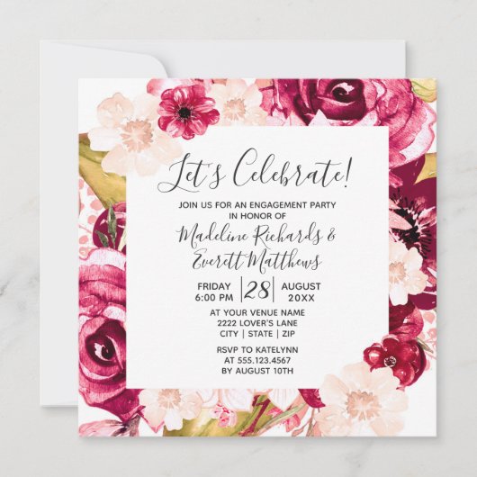 Floral Laten we verlovingsfeest uitnodiging vieren (Voorkant)