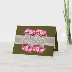 Floral Laurel Flower Bouquet Pink Girl Birthday Kaart