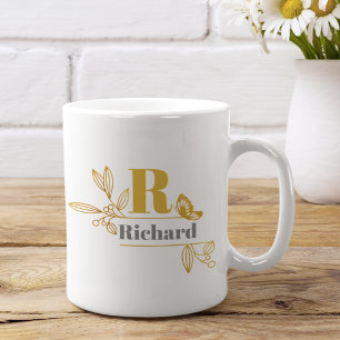 Floral Laurel Initiaal Letter Monogram Name Coffee Koffiemok
