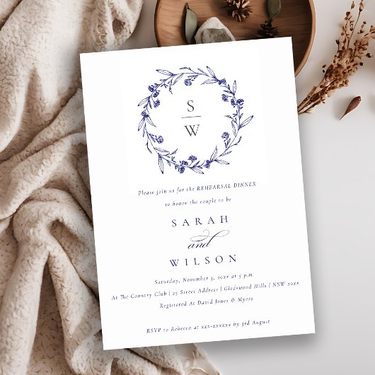 Floral Laurel Krans Navy Blue repetitie diner Kaart