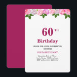 Floral & Laurel Leaves 40th, 60th Birthday Kaart<br><div class="desc">Chic  floral and laurel leaves 40th or 60th Birthday on burgundy and white Party Invitation. Delicate pink peony flowers as header. Flowers are for love and laurel leaves are for wisdom!</div>