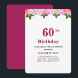 Floral & Laurel Leaves 40th, 60th Birthday Kaart<br><div class="desc">Chic  floral and laurel leaves 40th or 60th Birthday on burgundy and white Party Invitation. Delicate pink peony flowers as header. Flowers are for love and laurel leaves are for wisdom!</div>